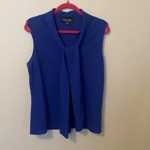 Black Label Navy Sleeveless Collared V-Neck Blouse with Front Tie [Size: L]